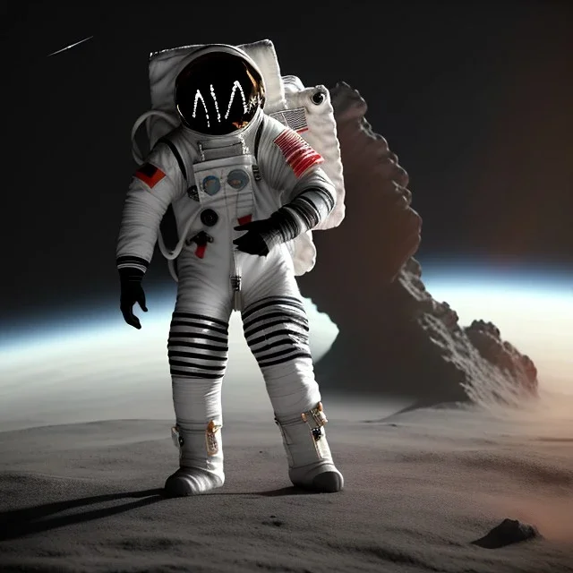 an astronaut in moon, full body, highly detailed, kente, black puffer jacket, 3d render