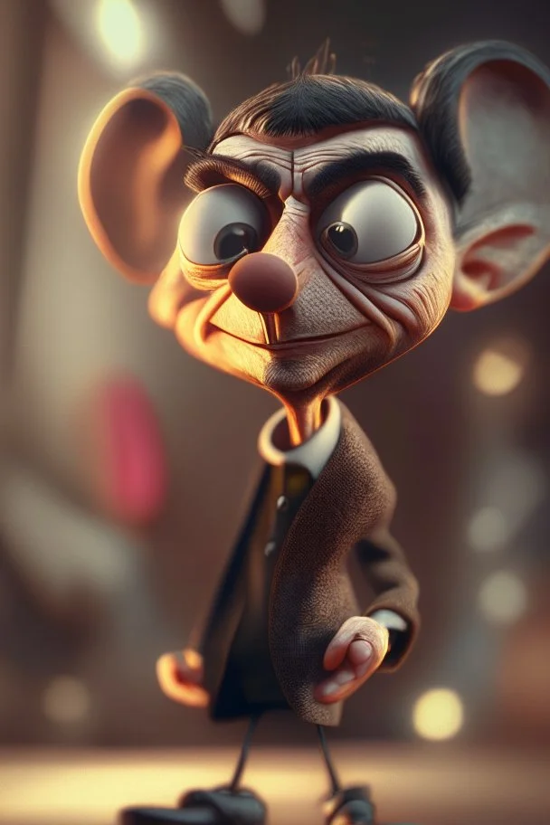 mr bean as funky mouse, 4k, trending on artstation, depth of field, high detail, backlit