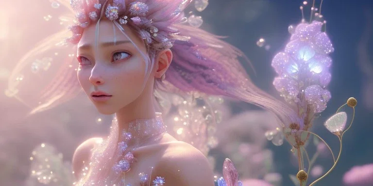 crystal subtle flower in a galactic ambiance beautiful fairy, transparent, delicate colors, in the foreground, full of details, smooth，soft light atmosphere, light effect，vaporwave colorful, concept art, smooth, extremely sharp detail, finely tuned detail, ultra high definition, 8 k, unreal engine 5, ultra sharp focus