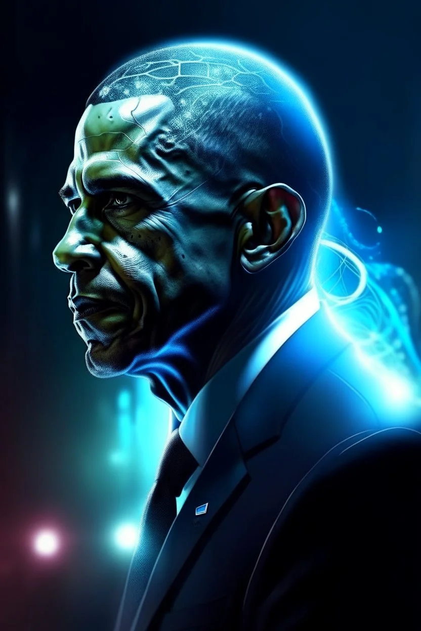 obama looking like a dog, 4 k, down light, depth of field, trending art, spray paint, high detail, fantasy art, alien connection, future tech