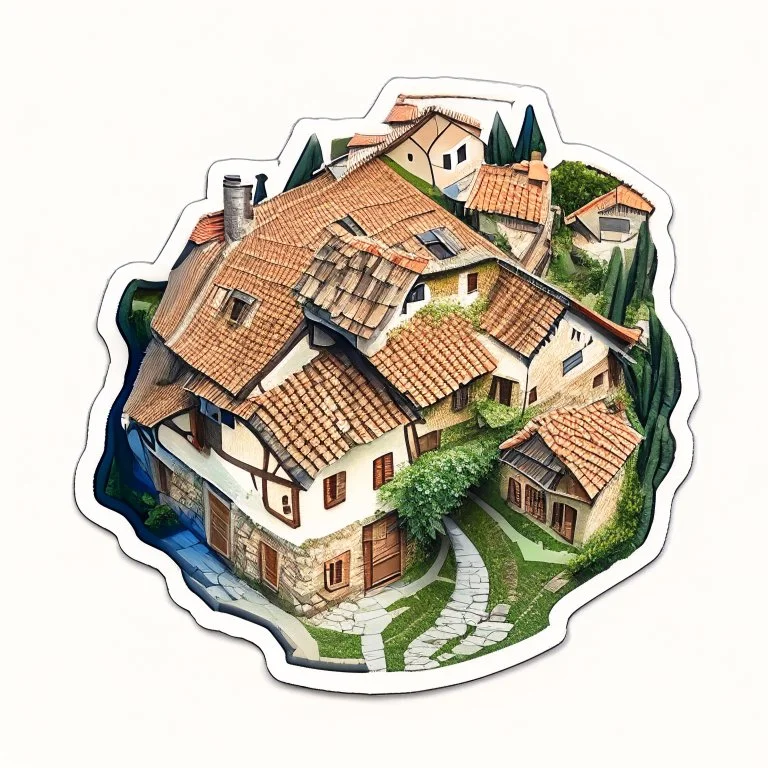 aerial view of a village house as a sticker