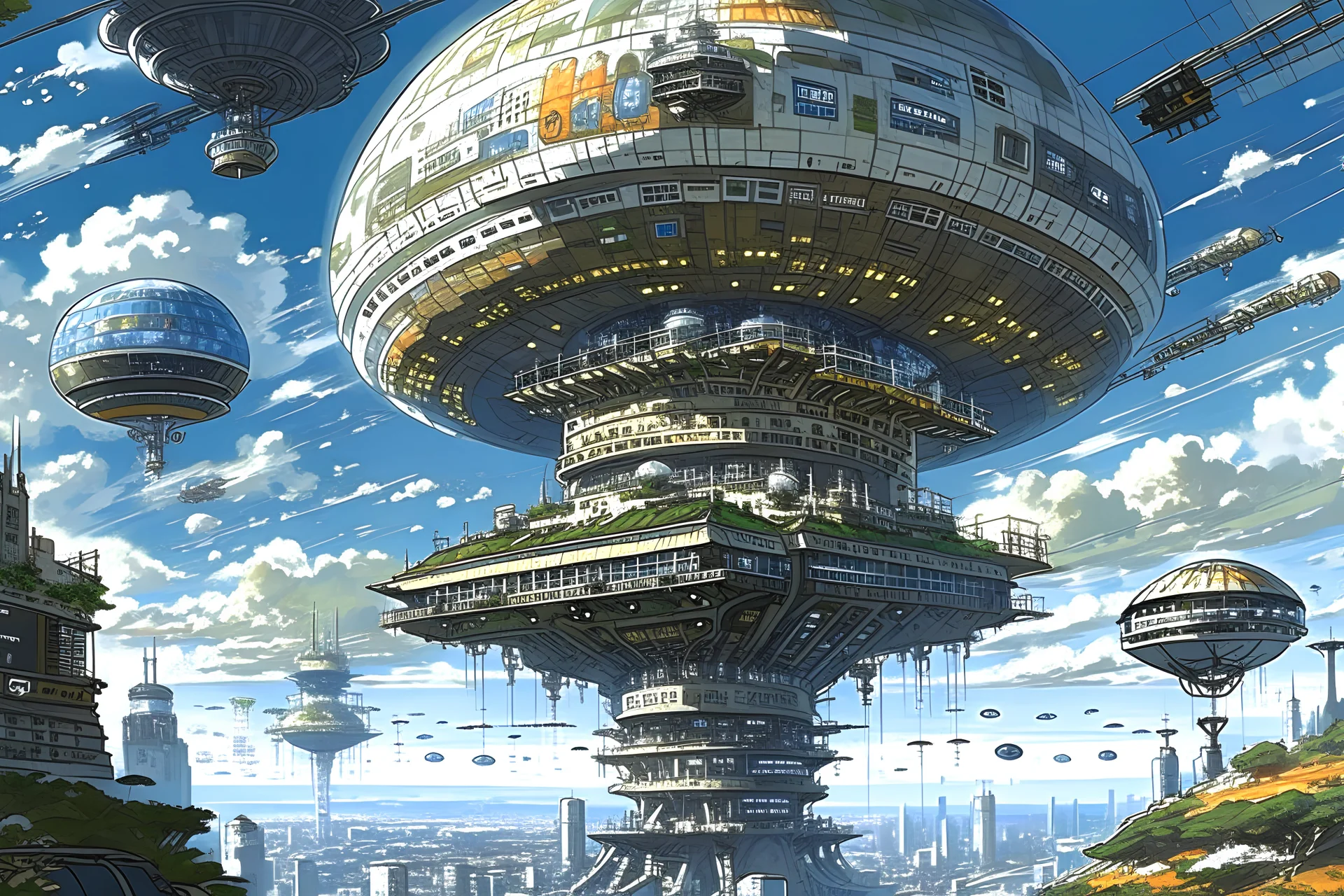 masterpiece, anime illustration, mega structure, space-based solar power