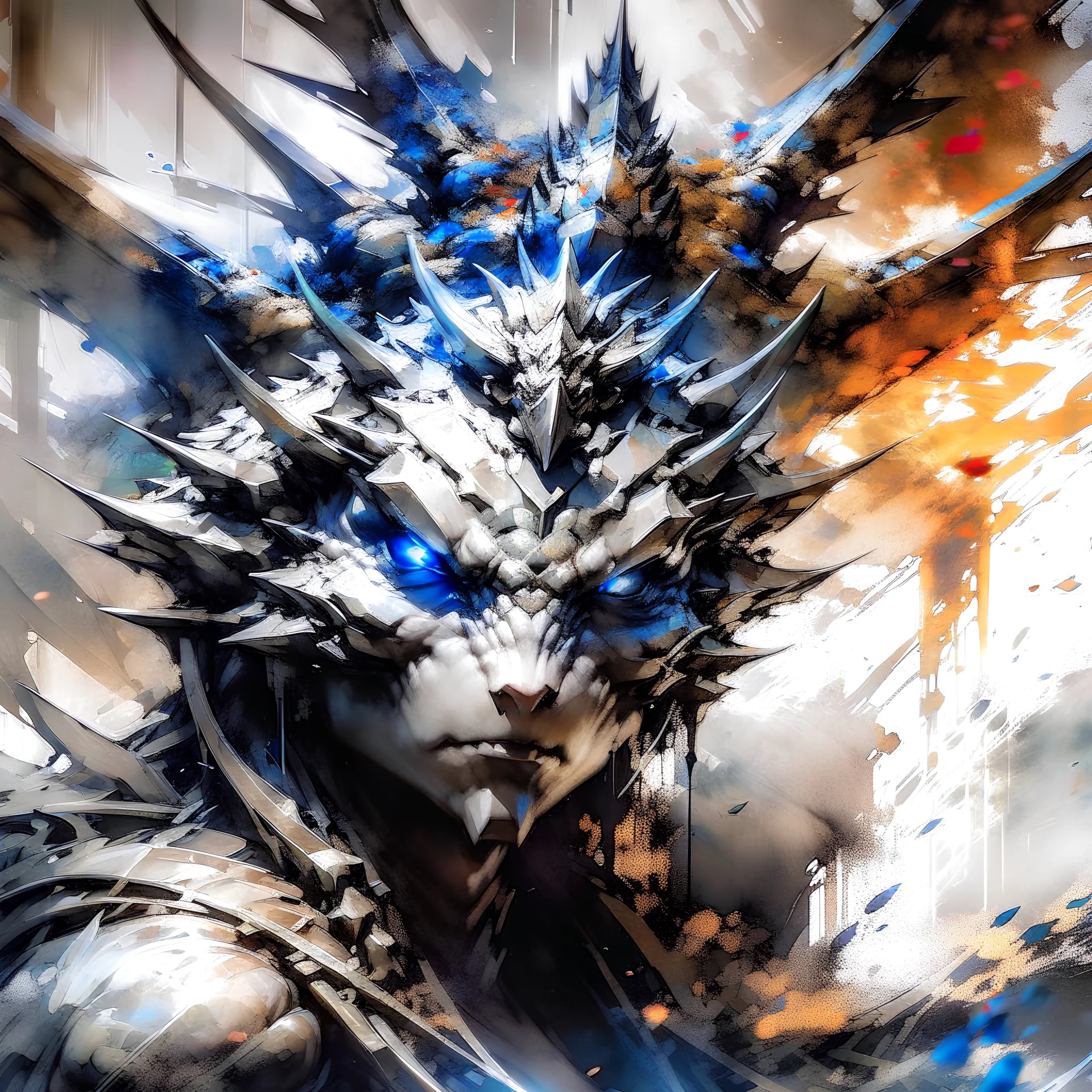 sketch-style painting of a dragon art by Yoji Shinkawa and Valeria Burzo large bats in the background