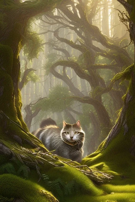 warriorcat, forest, 8k resolution, high-quality, fine-detail, intricate, fantasy art, detailed matte, volumetric lighting, illustration, 3D