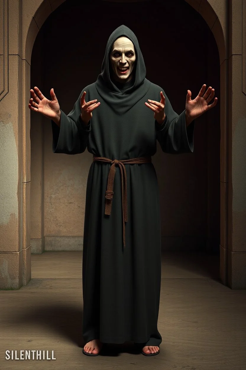 russian monk for a horror , silent hill style, 3d model, t-pose, full length, a pose, front face