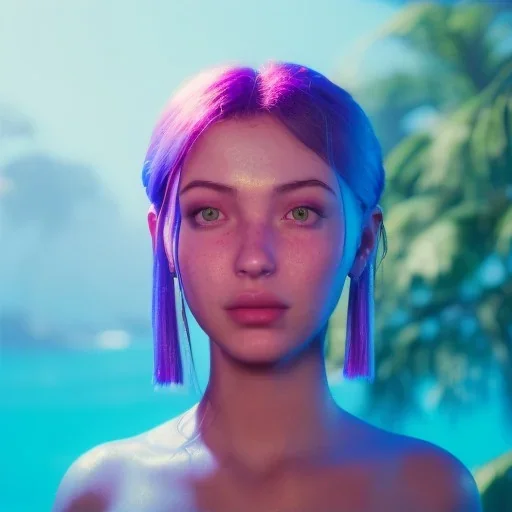 Paradise girl unreal 5, octane render, cinema4d, redshift render, hyper realistic, cenematic, vibrancy, synthwave, retouch, centered, dynamic lighting, dramatic lighting, 4k, highly detailed, attractive beautiful, realistic, epic composition, holographic,