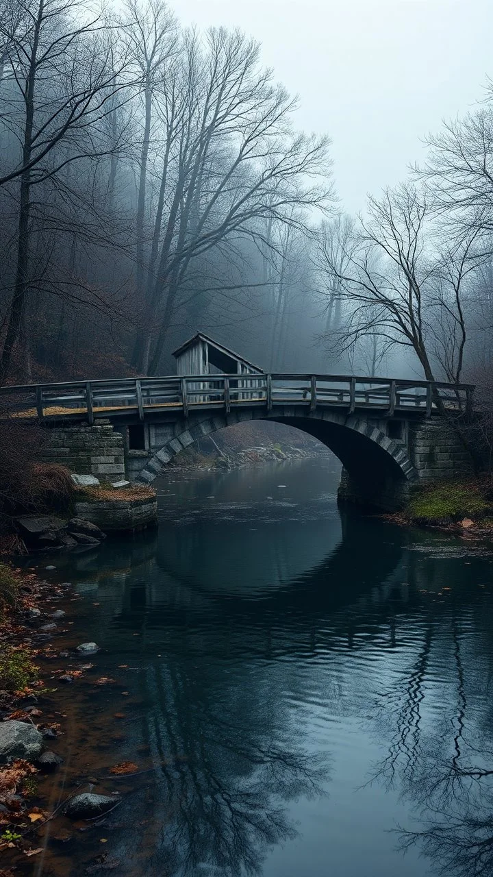 An old bridge on the shape of an Ark on a river with no water
