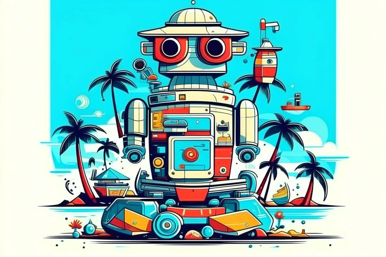 cool fun beach brand beach wear random design seaside robots abstract objects machines like havana brand