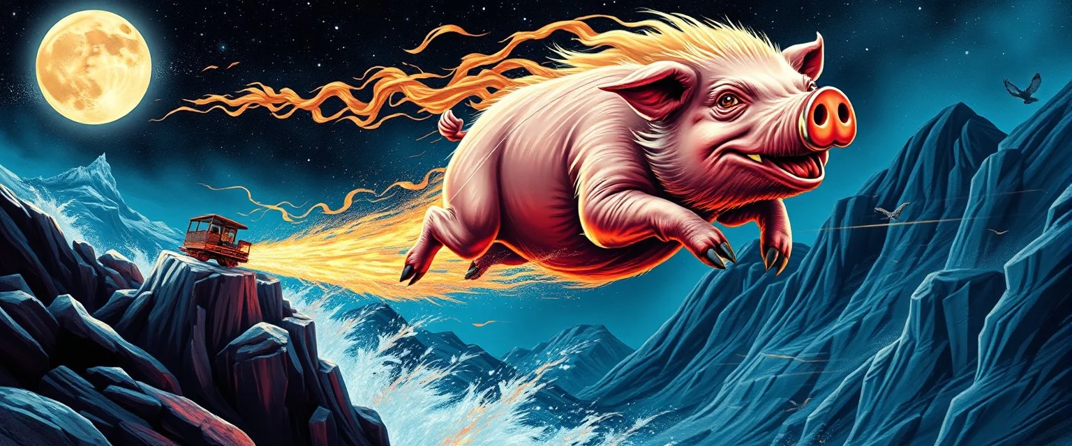 faster than a greased muscle pig on a runaway train jumping over the cliff . speed and energy, goa trance poster