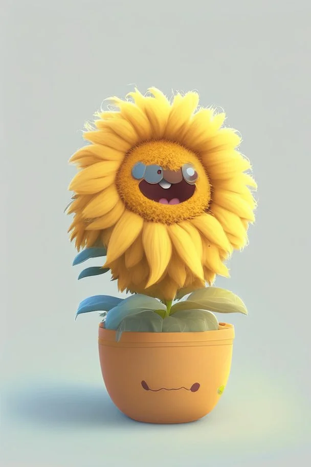 Cheery and cute sunflower in a pot avatar full body in fluffy material