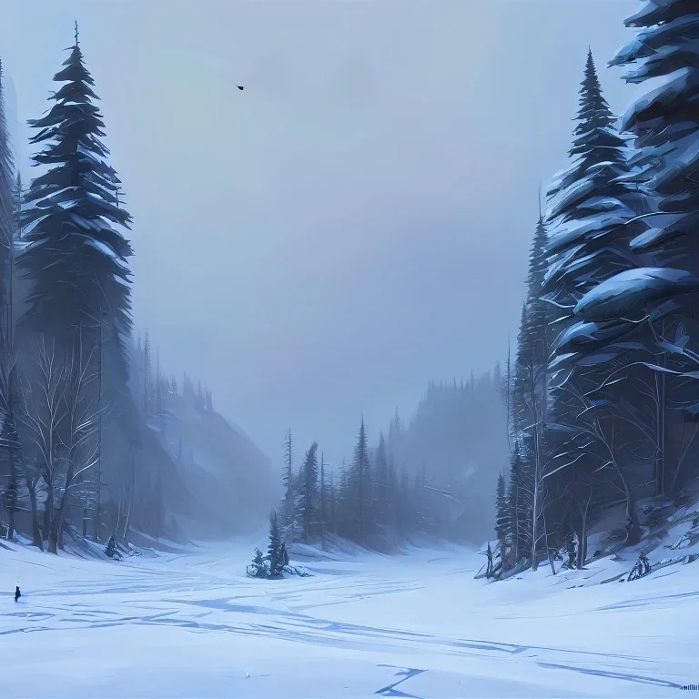 Concept art of the Olympic National Forest during winter, snow by Yakovlev Art