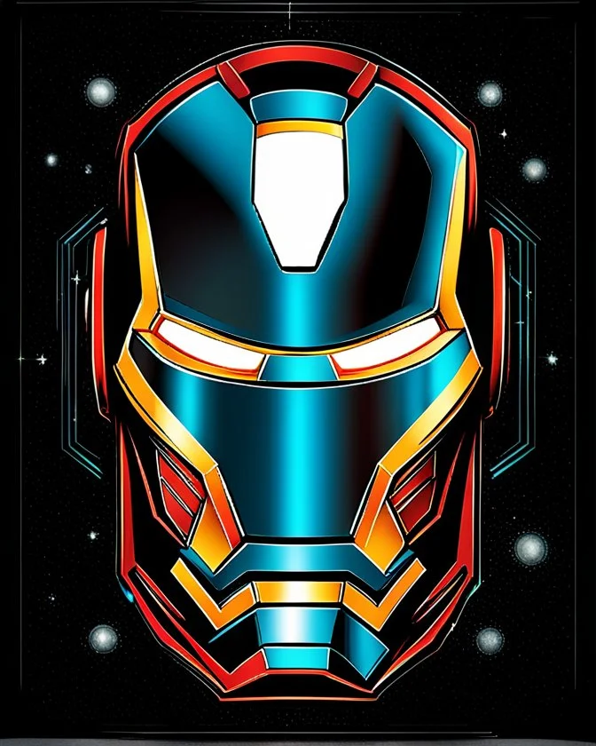 An Iron man cosmic mask representing the balance of light and darkness A cosmic clock ticking away the eons