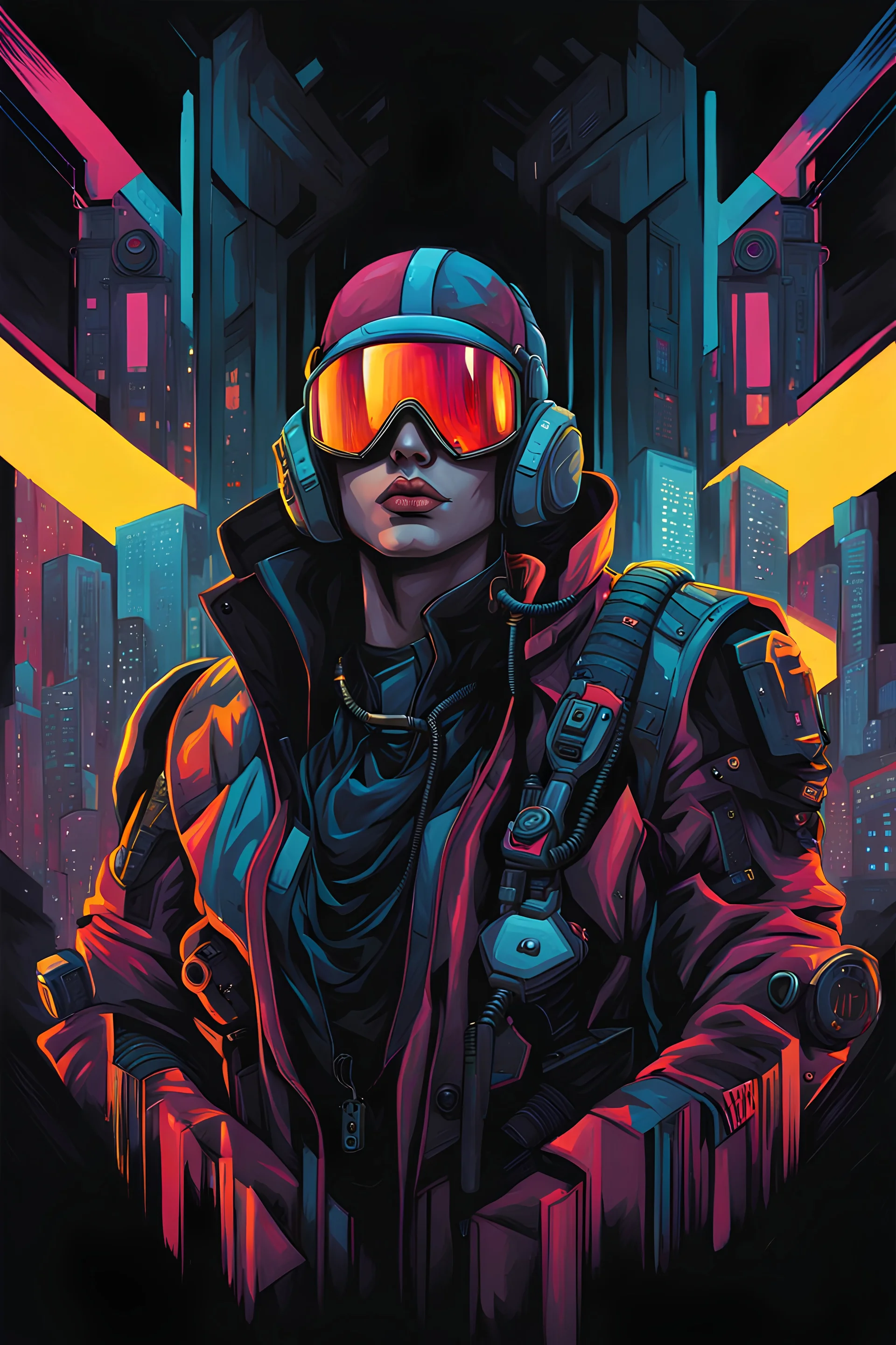 A beautiful portrait painting of a cyberpunk in style of colorful comic. symmetry, hyper detailed.