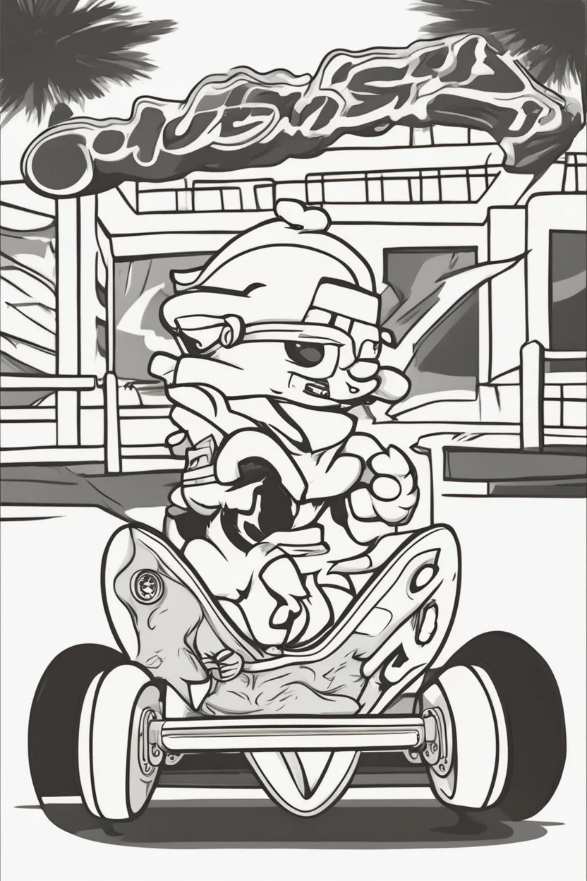 coloring page for kids, SKATEBOARD, thick outline, low details, no shading, no color