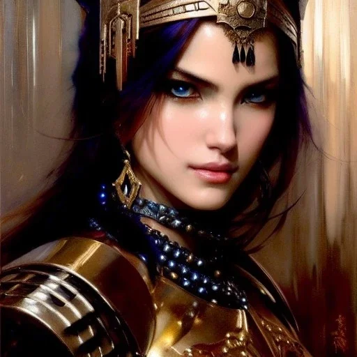 portrait beautifull face girl medieval metal armor balanciaga fashion clothe painting by gaston bussiere, greg rutkowski, yoji shinkawa, yoshitaka amano, tsutomu nihei, donato giancola, tim hildebrandt, oil on canvas, trending on artstation, featured on pixiv, cinematic composition, extreme detail