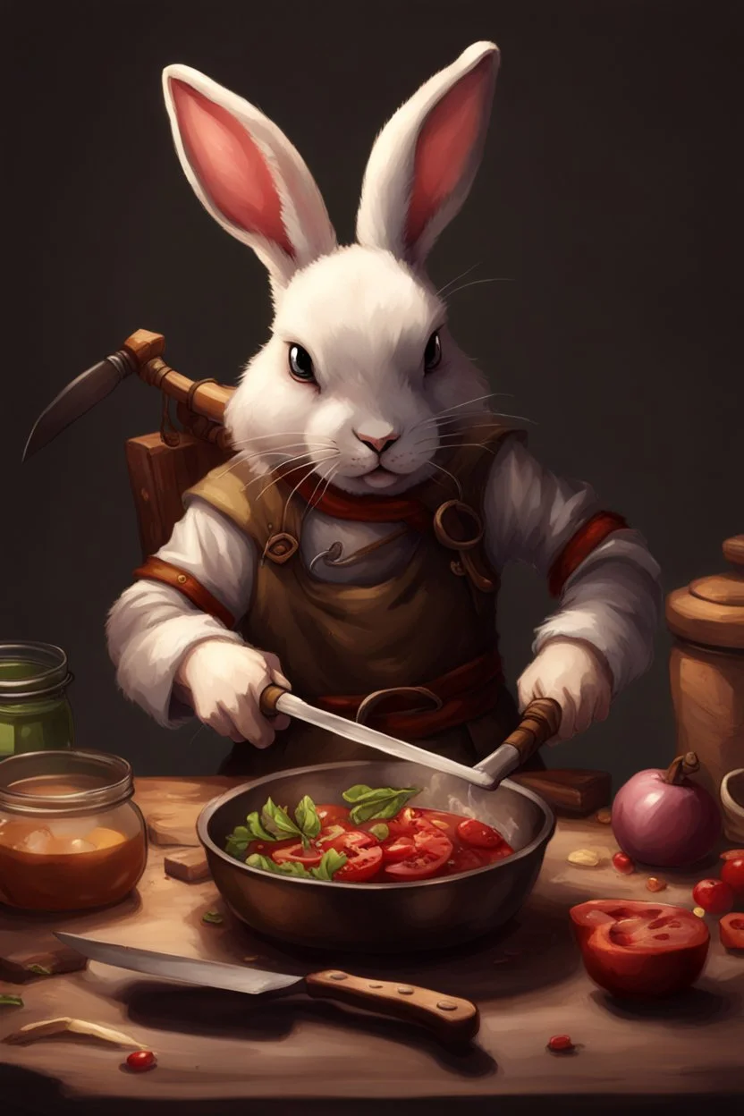 holy bunny with cooking knife dnd realism art adventurer