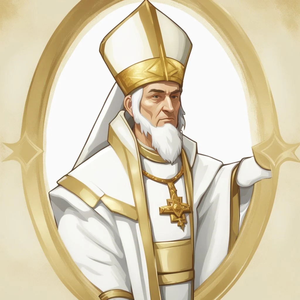 game avatar, man, portrait, pope priest, religion, white robe, gold, medieval
