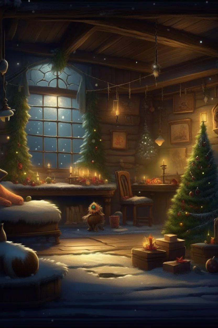 Cozy Christmas scene, magical, twinkle