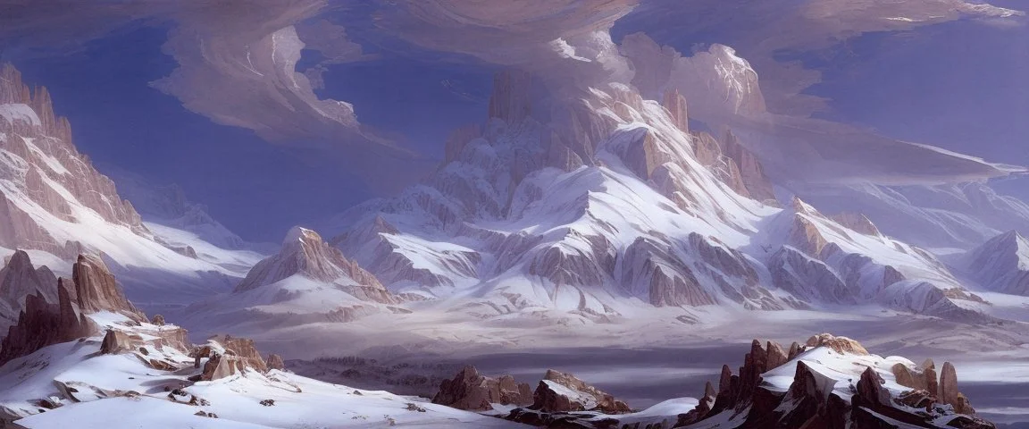 epic mountains in snow by Andrea del sarto