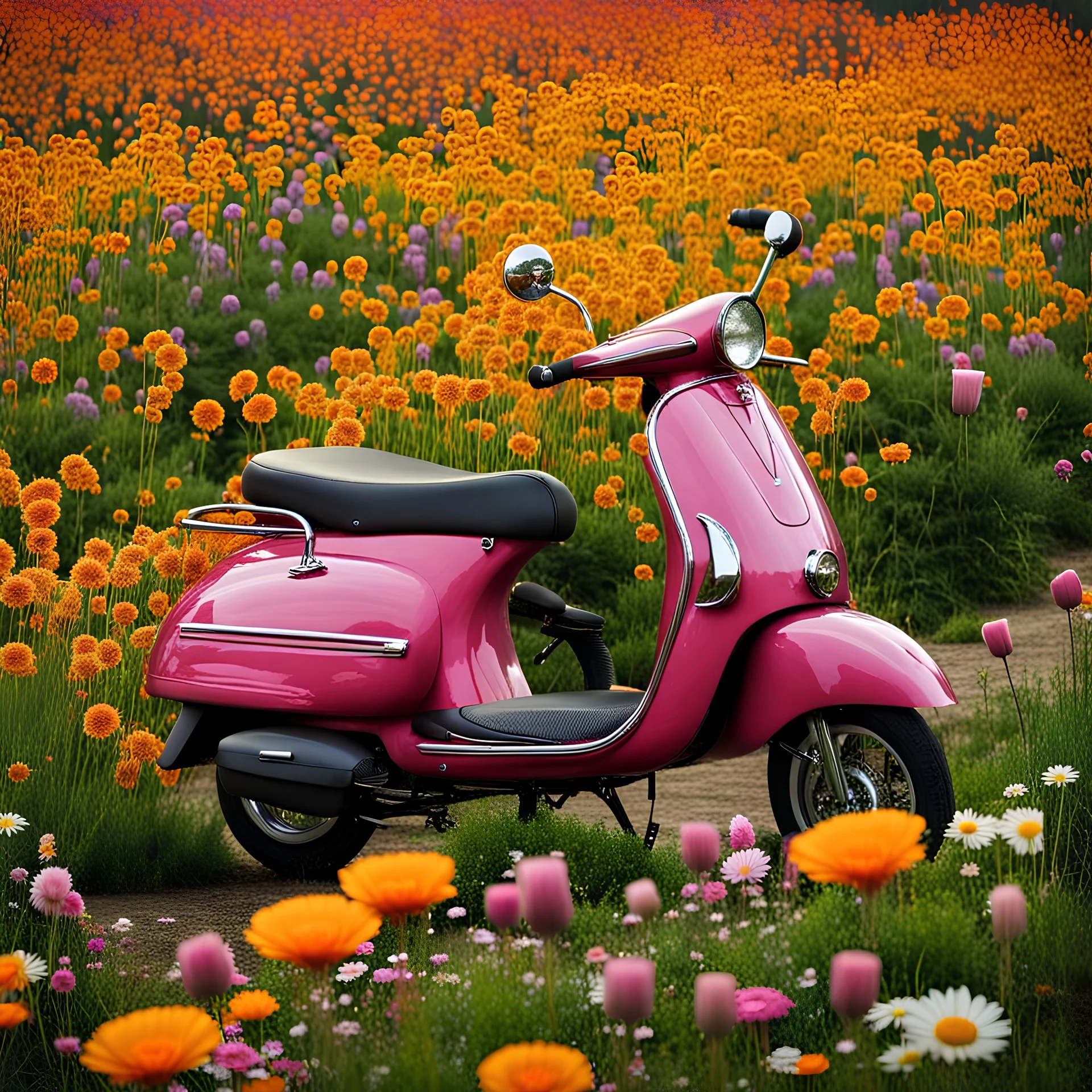 Let there be bouquets of flowers placed in a basket on the seat