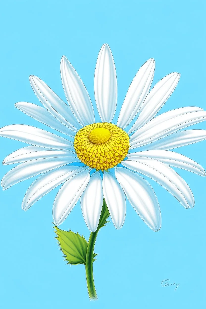 daisy flower drawing all white onlight blue background