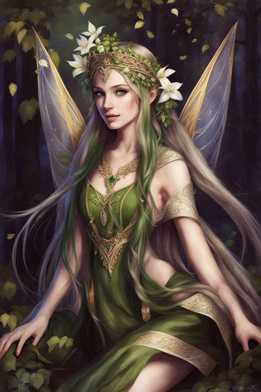 Green eyes, Very long hair. Rapunzel,beautiful ,flawless,long blonde hair,fairy crown, elven crown,sparkle,lily of the valleys,elven ears,pointed ears