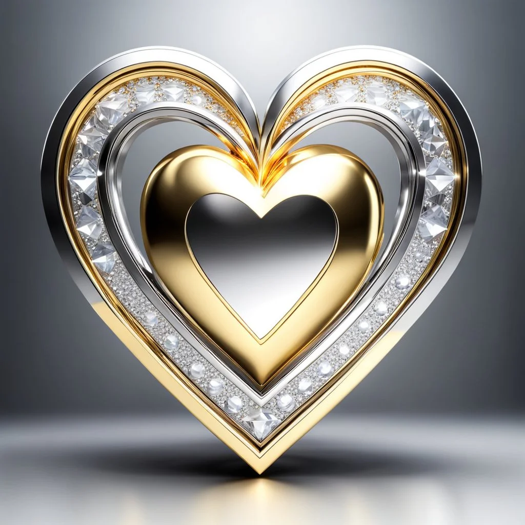 a clony of golden and silver around diamond heart sighn rotating