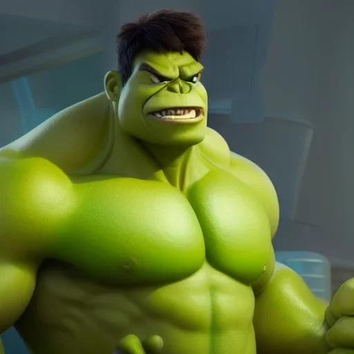 Chibi hulk, pixar 2022, modern Disney style, octane render, realistic, hyper detailed