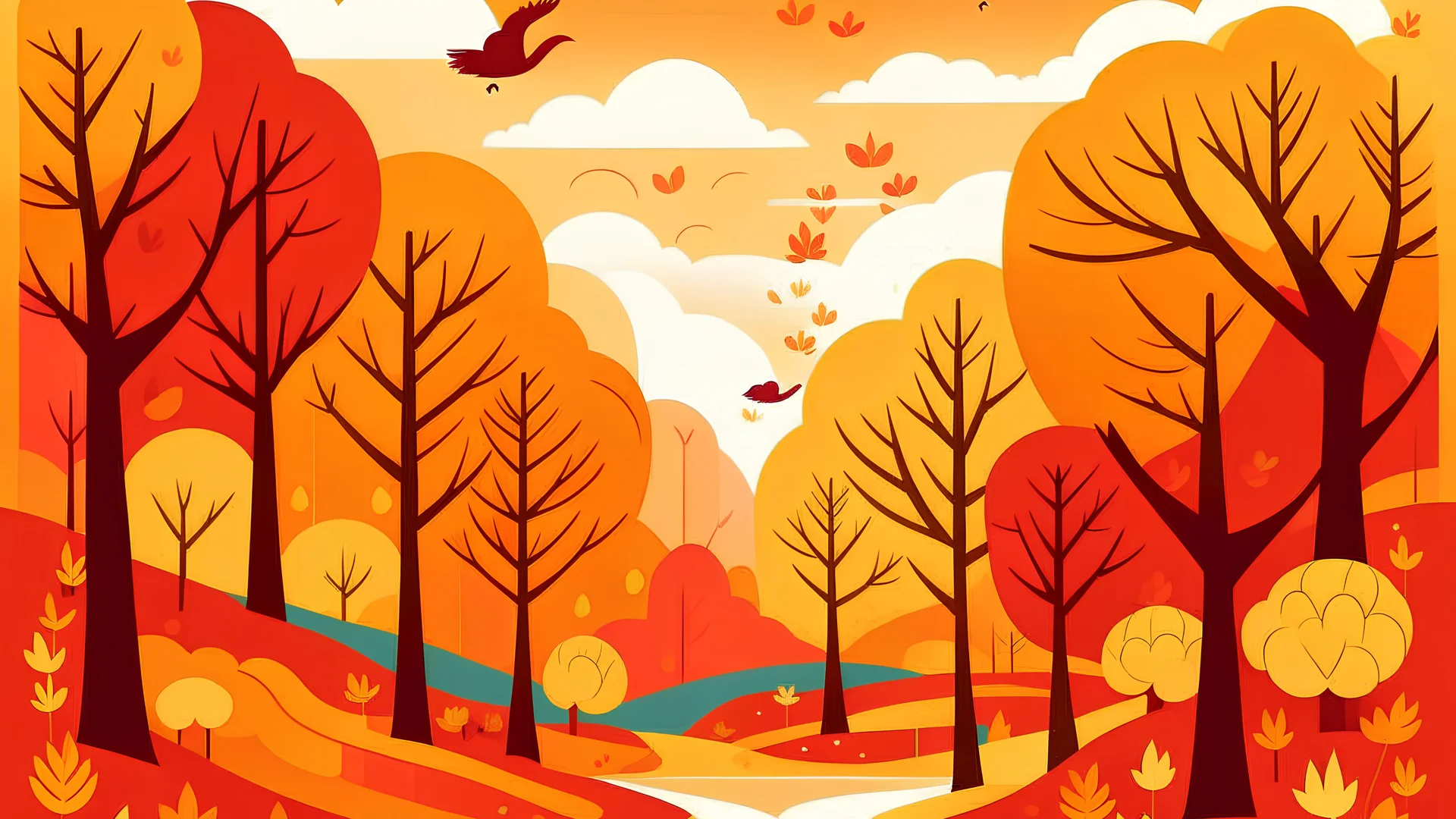 A vector graphic of an autumn wonderland