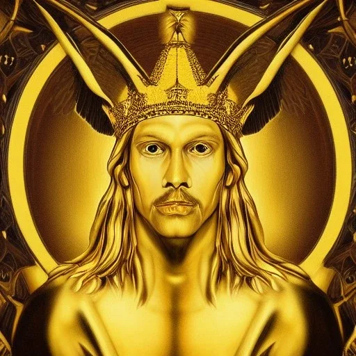 Portrait of Lucifer symmetric realistic with golden crown