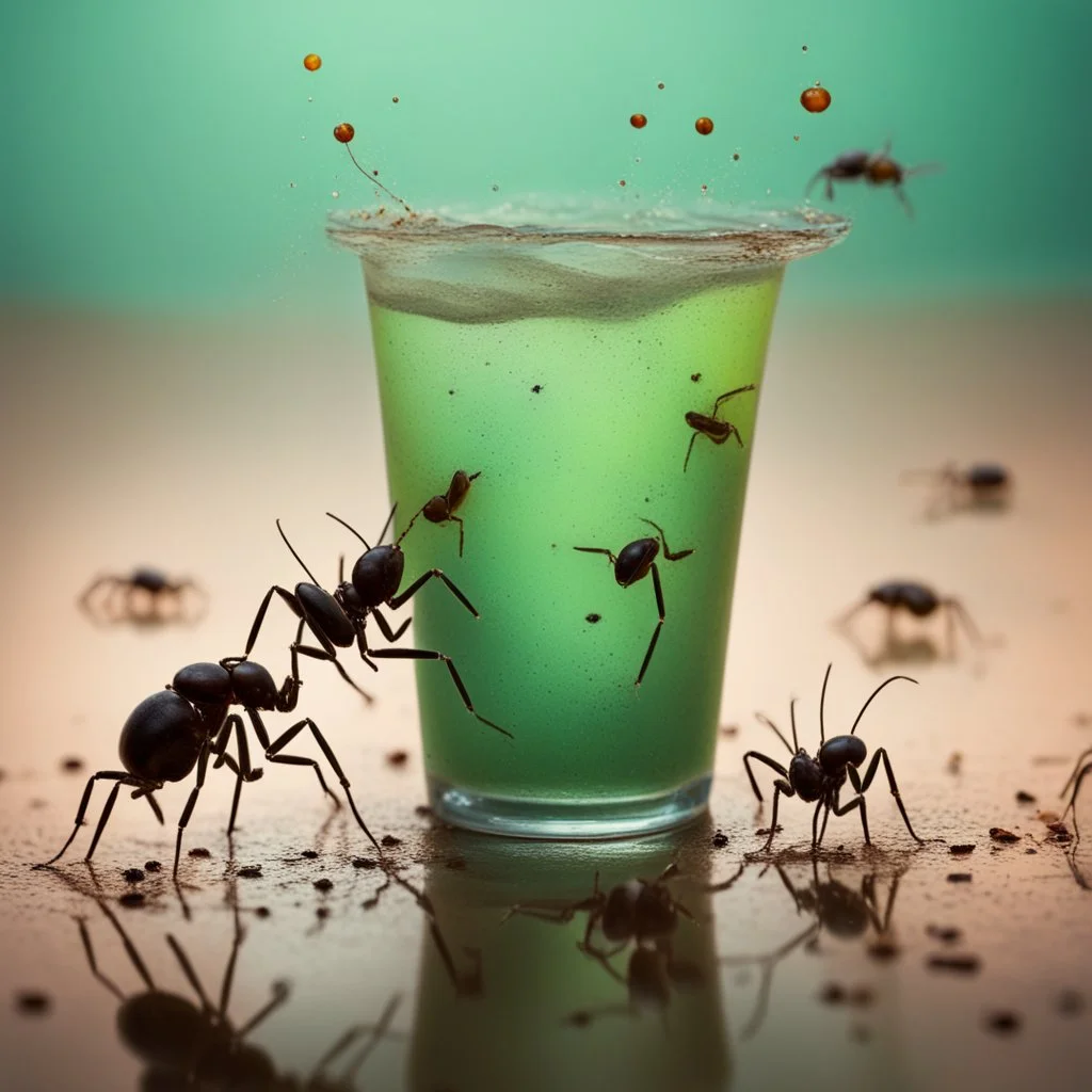 drink of acid with ants swimming inside