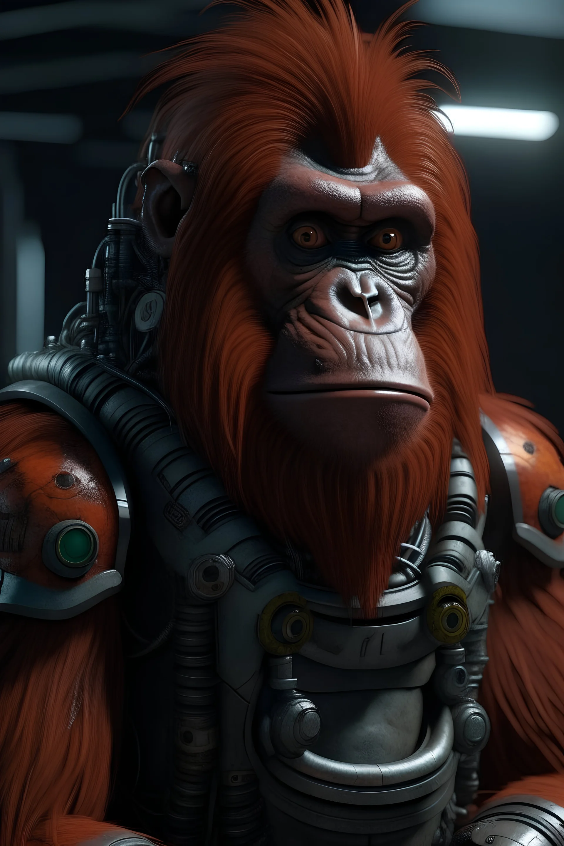 cyberpunk bornean orang utan, 8k, realistic, full body