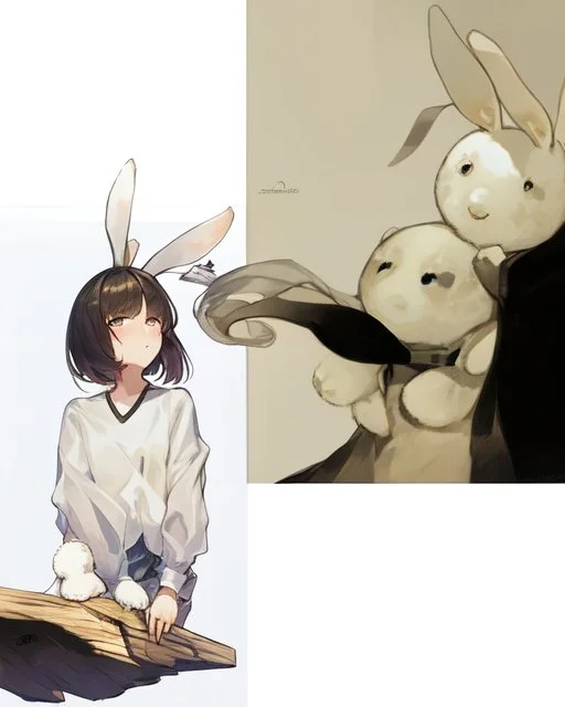 Kızın kafasını okşayan tavşan