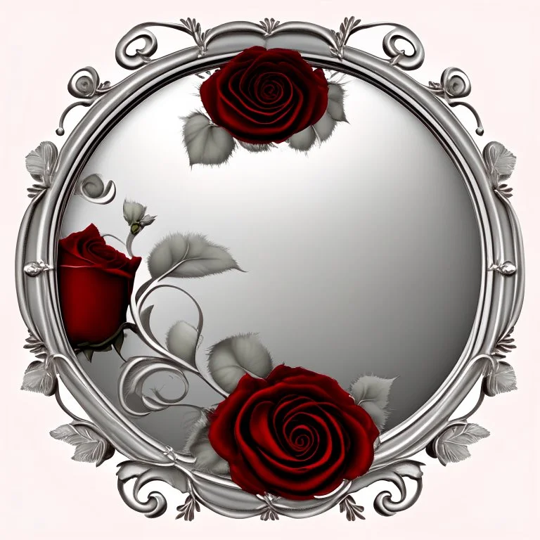 round silver frame with red and roses