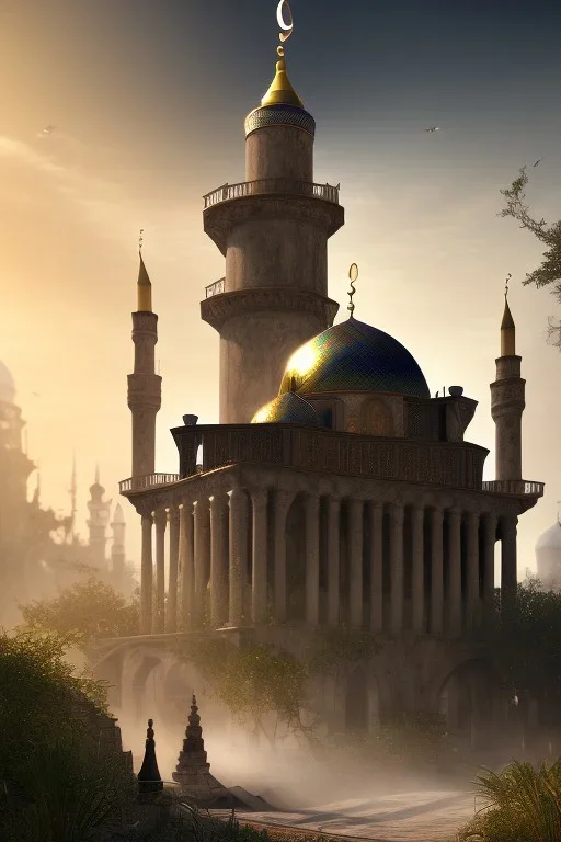 mosque background, oasis, masked knight, 8k resolution, assassins creed