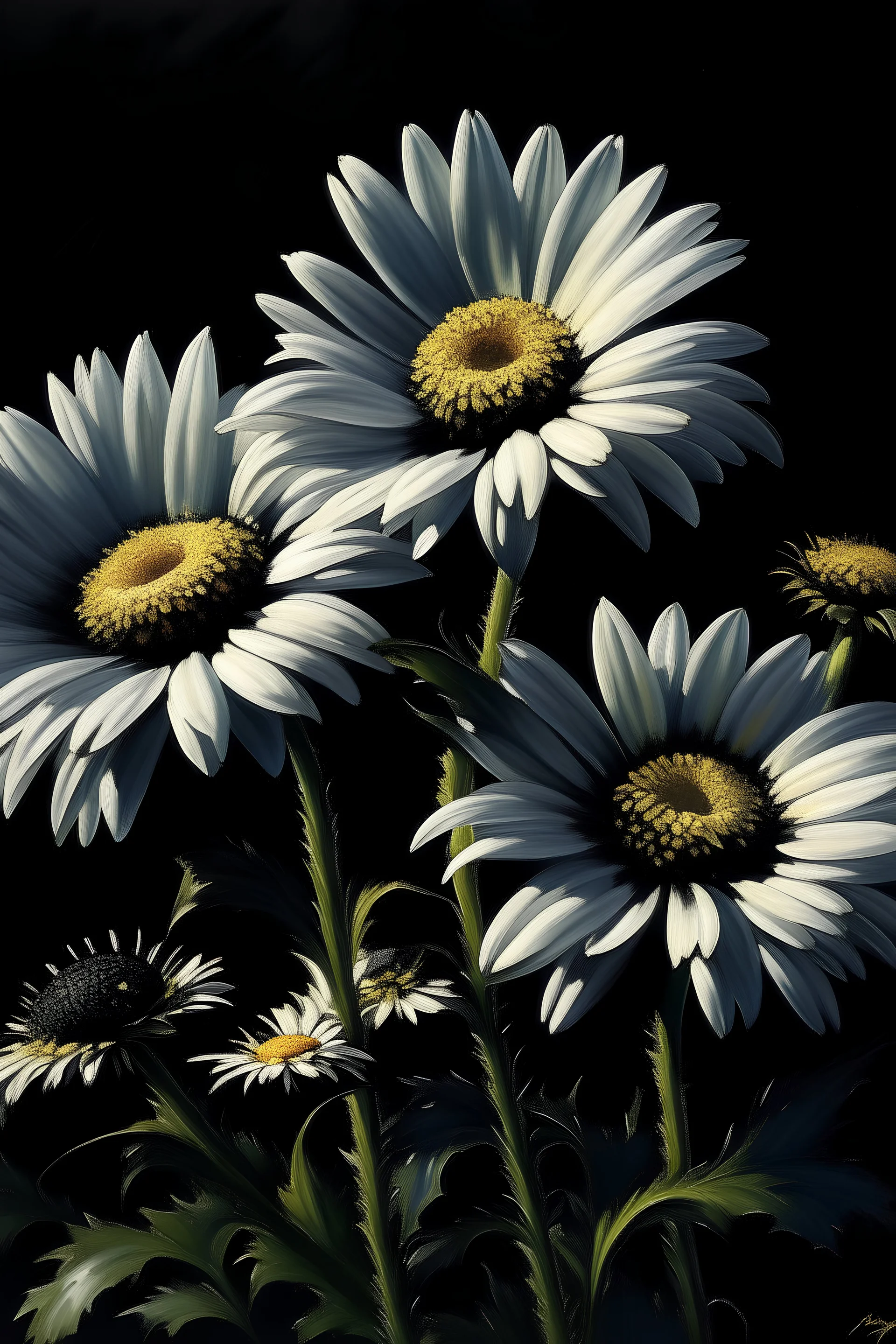 black small daisy flower painting