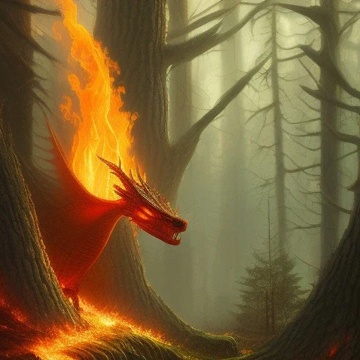 dragon blazing forest fire by paul bonner