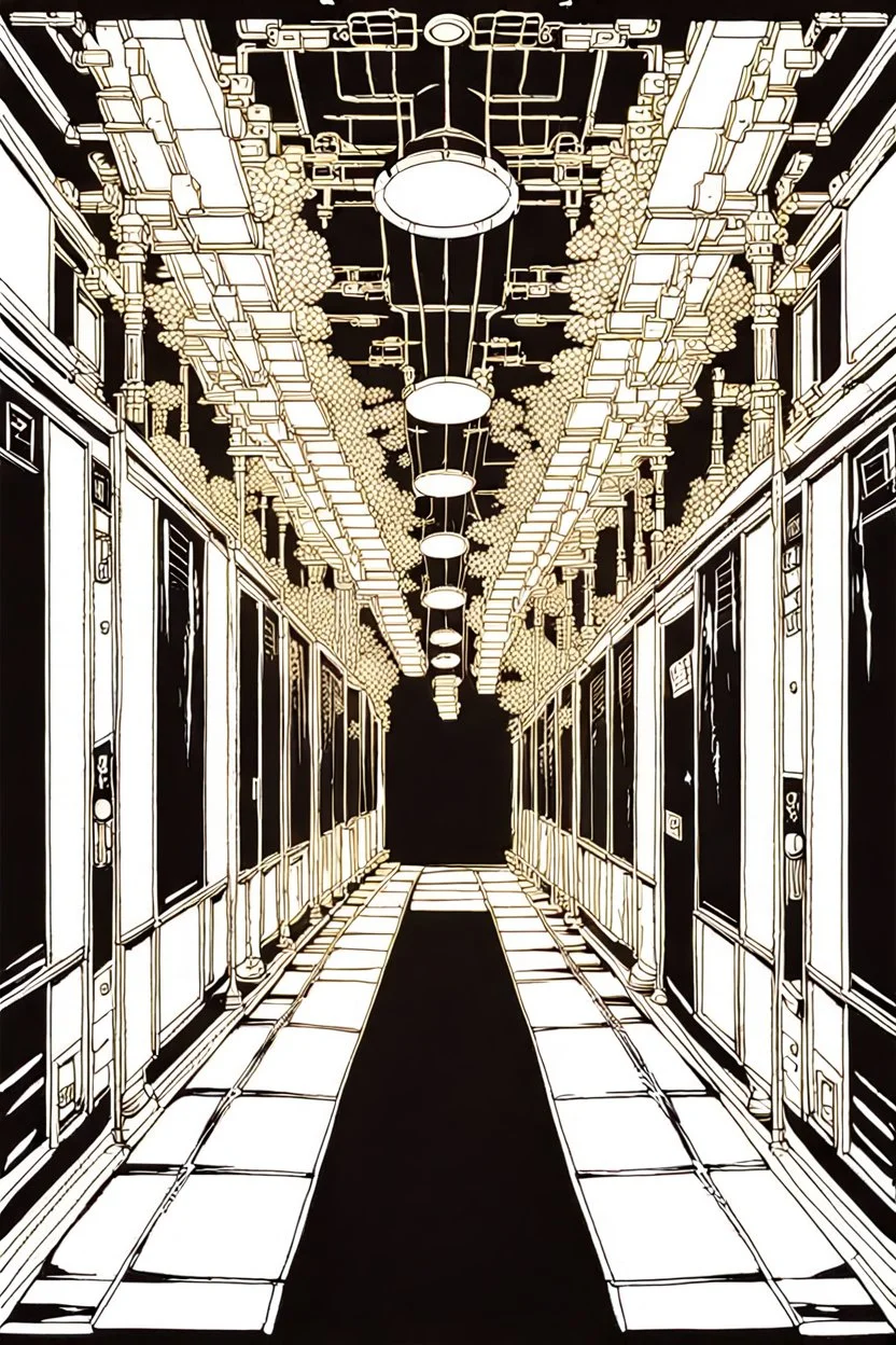 Corridor in the dark, line arts, manga style