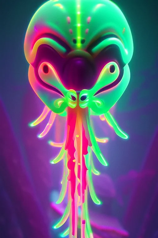 Alien Gytrash, Colorful bioluminescence , crystals, glowing, detailed, high contrast, 8k high definition