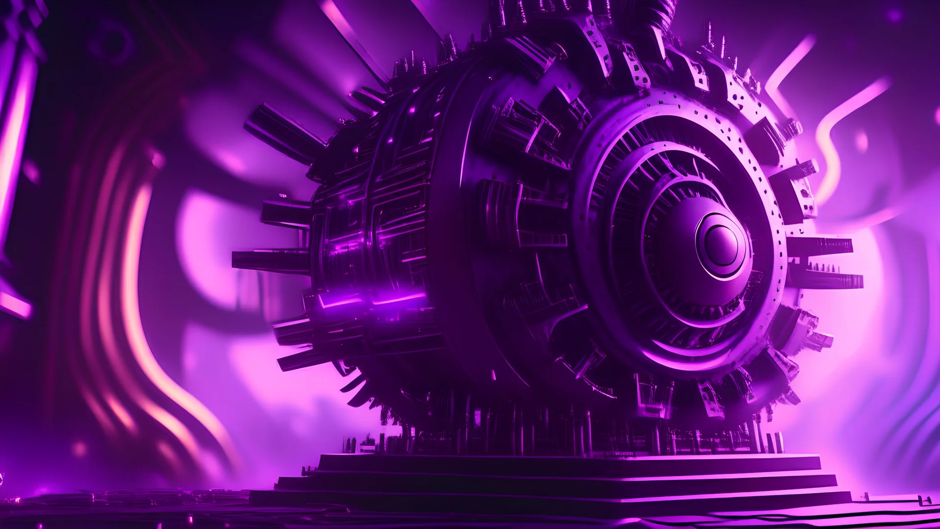 a giant magic generator machine, purple tones, dreamy, psychedelic, 4k, sharp focus, volumetrics, trippy background