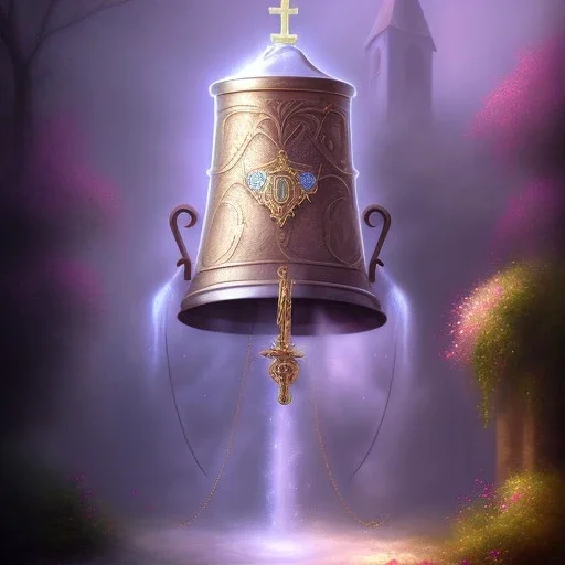 romantic fantasy spray painting, church bell