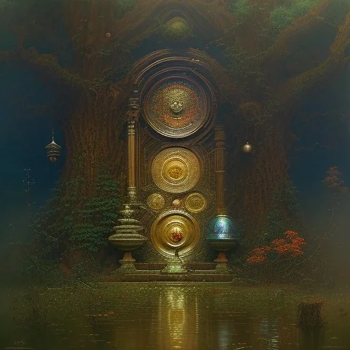 Highly detailed ancient oak. symmetrical, oak leaves, isolated on black background, painting, by Nekro, Peter Mohrbacher, Alphonse Mucha, Brian Froud, Yoshitaka Amano, kim keever, victo ngai, James jean