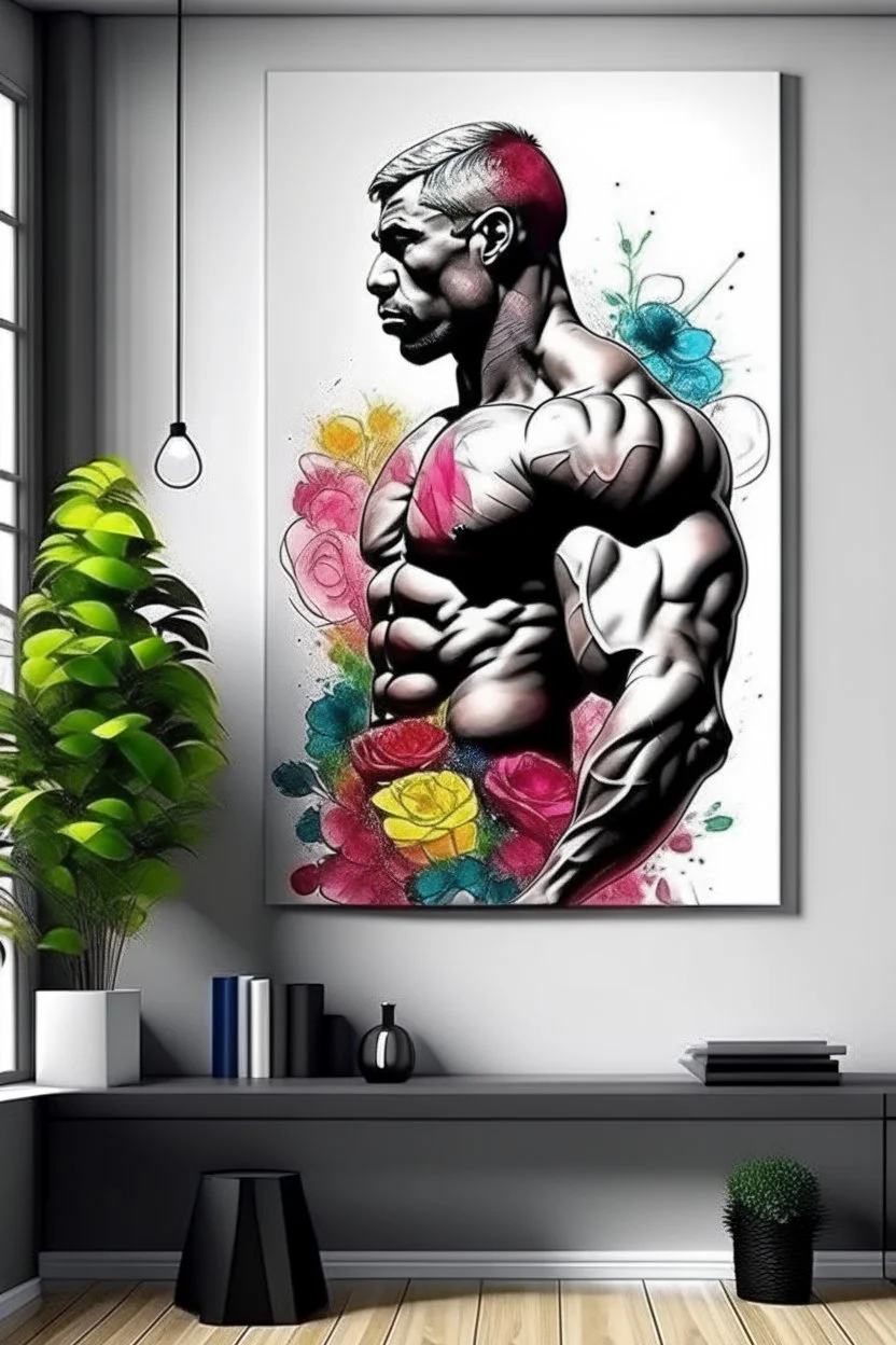 profile man wall art floral bodybuilder