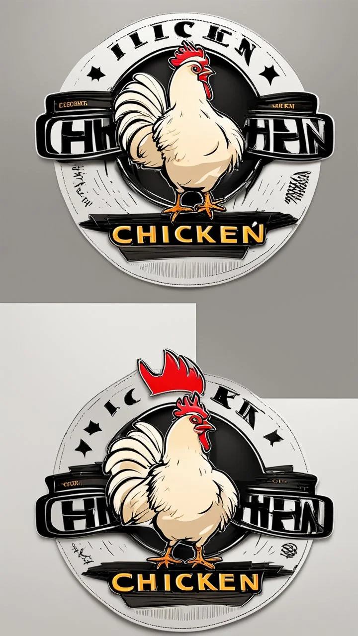 Generate a circular realistic sticker design with the text 'Chicken' in the center. Ensure the background is clean and minimalist, providing a polished and professional appearance. The focus should be on the clarity of the text and the simplicity of the overall design, making it suitable for various applications.