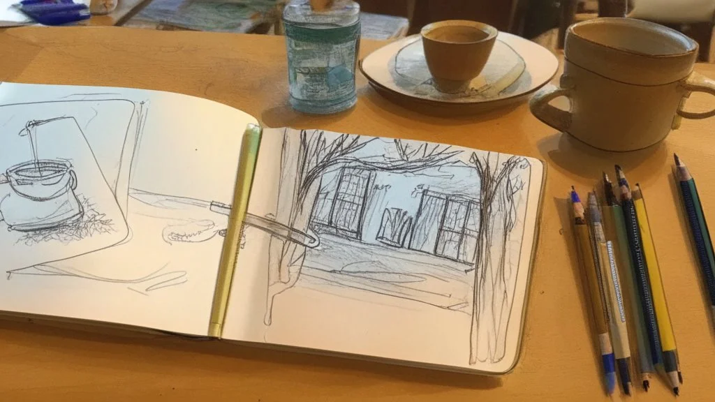 open sketchbook on a table