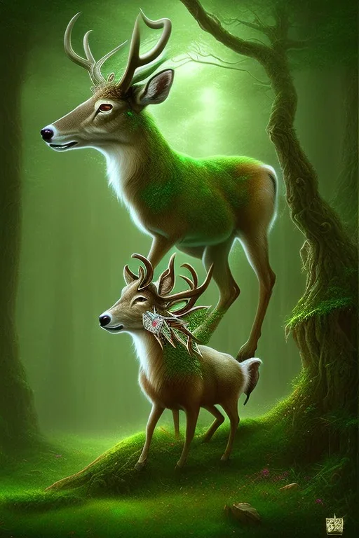 dream deer god druid deep forest green mystic