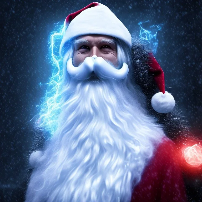 All Black Santa, ghost, wearing high tech mask, white smoke, dark, rage, high definition, ultra 8 k, volumetric lighting, blue fire, fog red rain