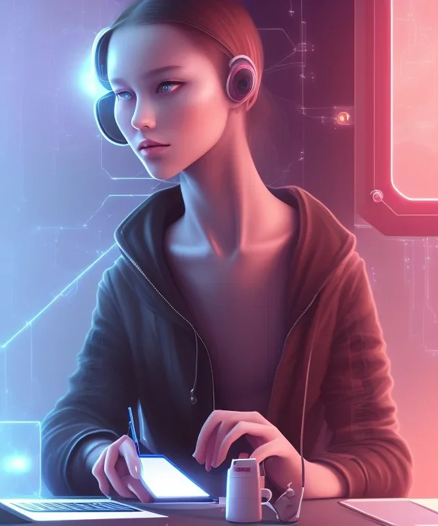 a young girl hacker and rebel, sat at his computer, typing furiously as he tried to crack the security systems of the corrupt megacorporation he was targeting.