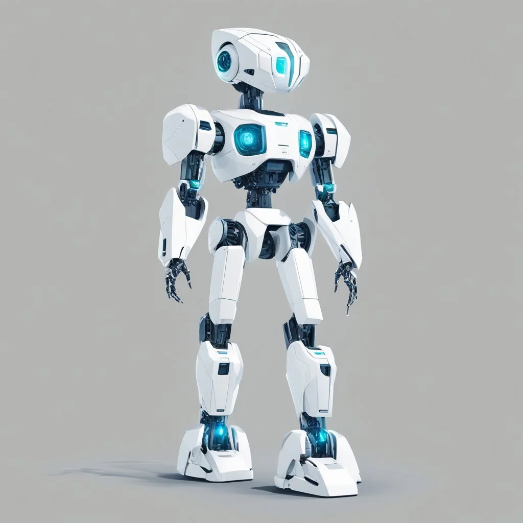 Generate a minimalistic illustration of an artifical intelligence, futuristic robot figure in a simple and elegant style.modern aesthetic, centered, looks cool, charismatic, upper body, color code "8D99AE", color code"FB8500", color code "FFB703".