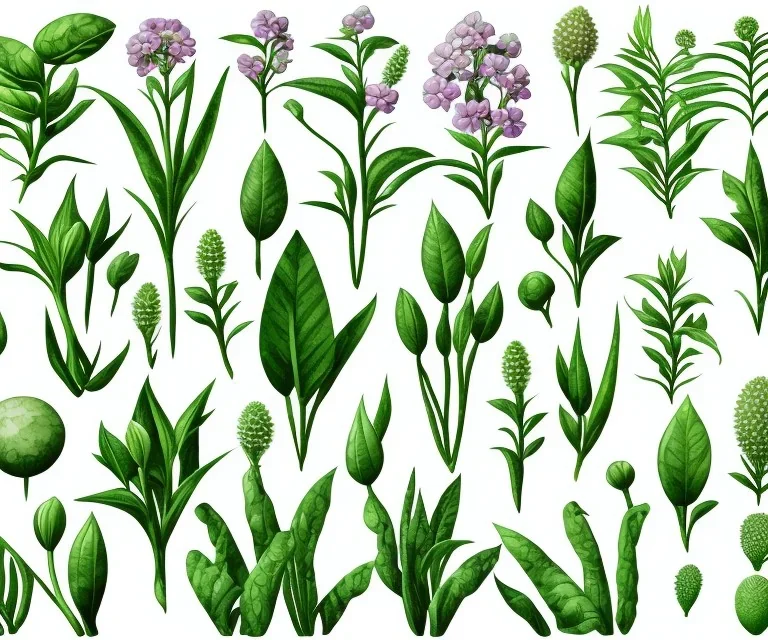 vector plants set illustration. watercolor white backdrop